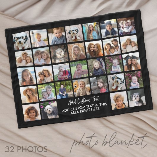 32 foto-collageraster - Tekstvak - zwart wit Fleece Deken