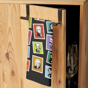 32 grafische portretten van de grootste componiste theedoek