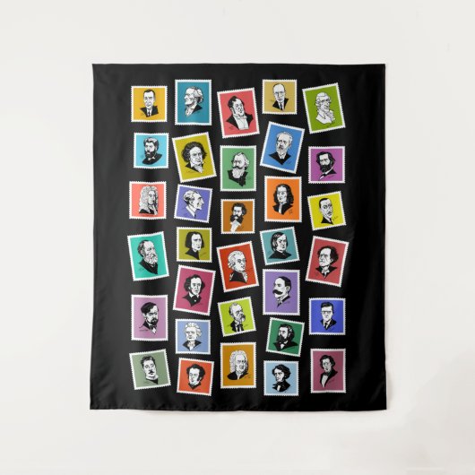 32 grafische portretten van de grootste componiste wandkleed (Voorkant)