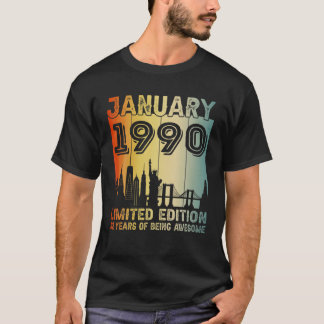 32 jaar oude dag  januari 1990 32e verjaardag t-shirt