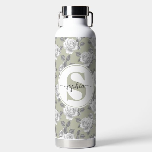 32 oz.Roos Tuin Monogram Salie Groene Waterfles (Voorkant)