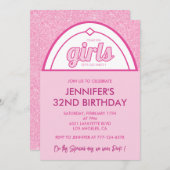 32 verjaardag uitnodiging Glamour Meisje Roze (Voorkant / Achterkant)