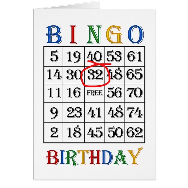 32e Birthday Bingo-kaart (Voorkant)