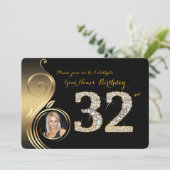 32e, Birthday Invitation, Number Diamond, Foto 2 Kaart (Staand voorkant)