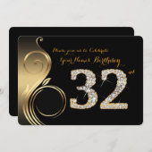 32e, Birthday Invitation, Number Diamond,Foto Kaart (Voorkant / Achterkant)
