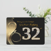 32e, Birthday Invitation, Number Diamond,Foto Kaart (Staand voorkant)