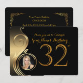 32e, Birthday Uitnodiging, Aantal Glitter Gold, Fo Kaart (Voorkant / Achterkant)