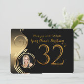 32e, Birthday Uitnodiging, Aantal Glitter Gold, Fo Kaart (Staand voorkant)