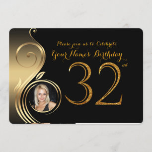 32e, Birthday Uitnodiging, Aantal Glitter Gold, Fo Kaart
