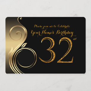 32e, Birthday Uitnodiging, Aantal Glitter Gold, Fo Kaart