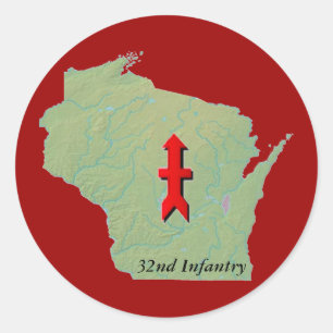32e Infanterieur Wisconsin National Guard Red Arro Ronde Sticker