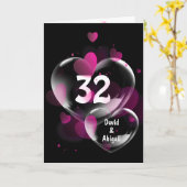 32e Jubileum hartbellen op zwart Kaart (Gele Bloem)