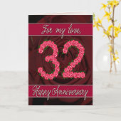 32e jubileumkaart met rozen en bladeren kaart (Gele Bloem)