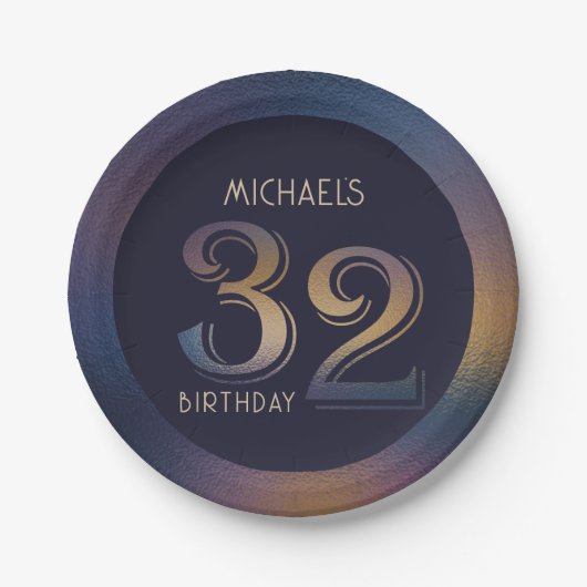 32e paarse en gouden verjaardag papieren bordje (Voorkant)