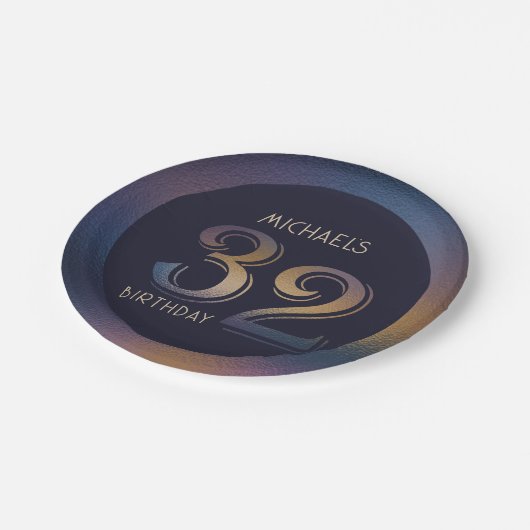 32e paarse en gouden verjaardag papieren bordje (Gekanteld)