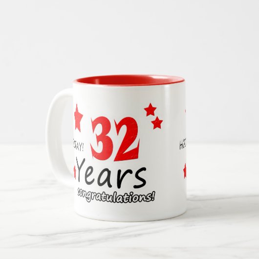 32e verjaardag, 32 jaar bruiloft Jubilea Tweekleurige Koffiemok (Voorkant links)