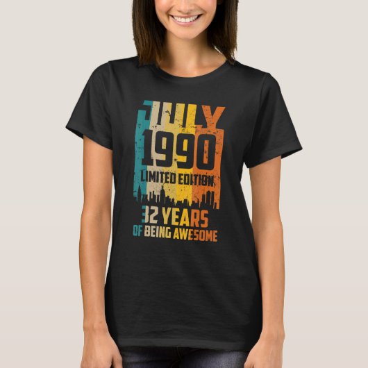 32e verjaardag 32 jaar Geweldige sinds juli 1990 V T-shirt (Voorkant)