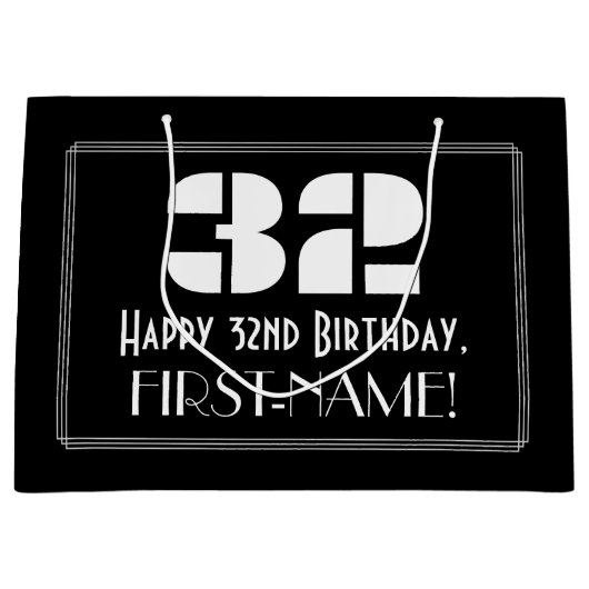 32e verjaardag ~ Art Deco geïnspireerde look "32"  Groot Cadeauzakje (Voorkant)