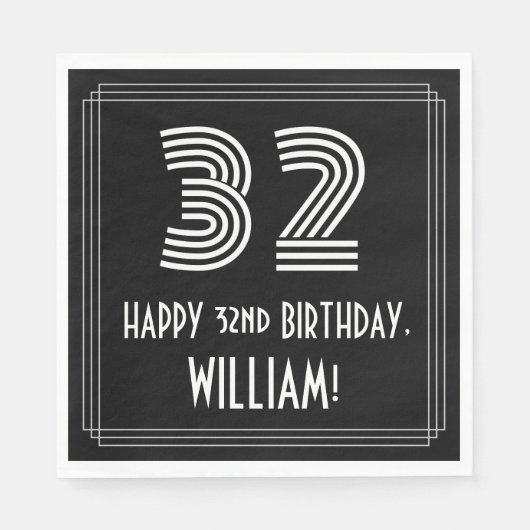 32e verjaardag: Art Deco Geïnspireerde look "32" + Servet (Voorkant)