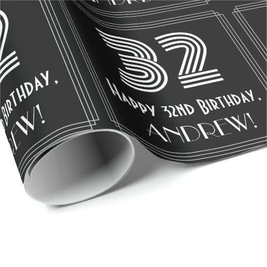 32e verjaardag: Art Deco geïnspireerde look "32" w Cadeaupapier (Rol Hoek)