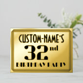 32e verjaardag: Art Deco Kijk "32" en naam Folie Uitnodiging (Staand Voorkant)
