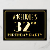 32e verjaardag: Art Deco Kijk "32", met naam Folie Uitnodiging (Voorkant)