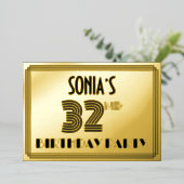 32e verjaardag — Art Deco Style "32" en naam Folie Uitnodiging (Staand Voorkant)