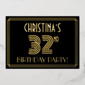 32e verjaardag — Art Deco Style "32" + Naam Folie Uitnodiging (Voorkant)