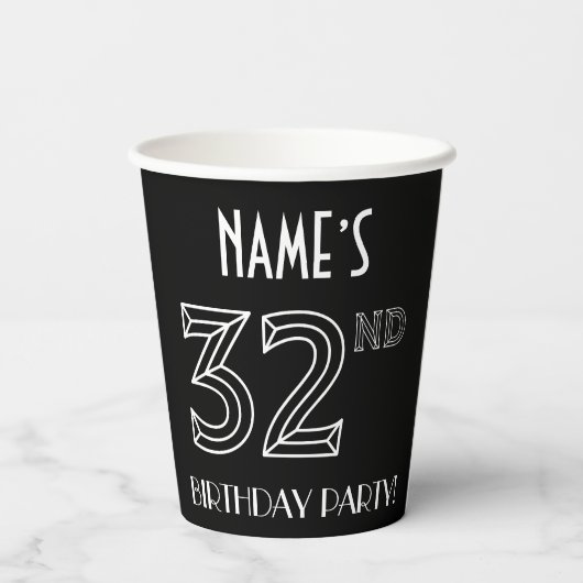 32e verjaardag: Art Deco Style + aangepaste naam Papieren Bekers (Achterkant)
