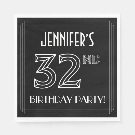 32e verjaardag: Art Deco Style + aangepaste naam Servet (Voorkant)