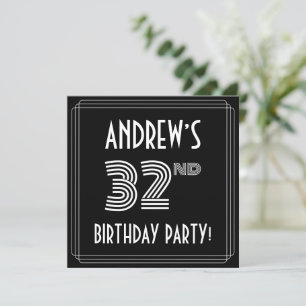32e verjaardag: Art Deco Style met aangepaste naam Kaart