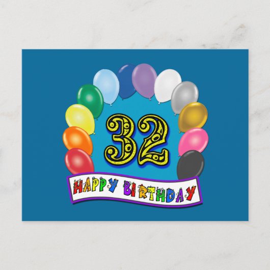 32e verjaardag ballonnen geschenken briefkaart (Voorkant)