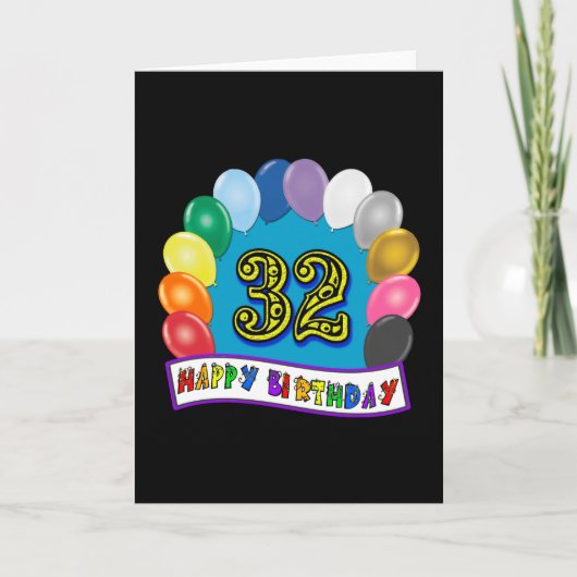 32e verjaardag ballonnen geschenken kaart (Voorkant)