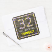 32e verjaardag: Bloemennummer, Faux Wood Look, Naa Vierkante Sticker (Envelop)