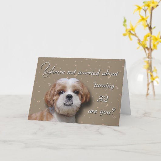 32e verjaardag Dog Kaart (Gele Bloem)