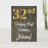 32e verjaardag: Elegant Faux Gold Look #, Faux Woo Kaart (Voorkant)