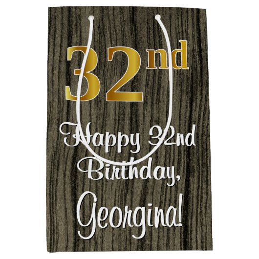 32e verjaardag: Elegant Faux Gold Look #, Faux Woo Medium Cadeauzakje (Voorkant)