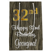 32e verjaardag: Elegant Faux Gold Look #, Faux Woo Medium Cadeauzakje (Achterkant)