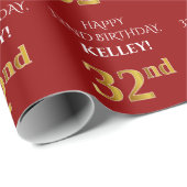 32e verjaardag: Elegant, rood, Faux Gold look Cadeaupapier (Rol Hoek)
