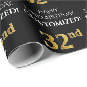 32e verjaardag: Elegant, zwart, Faux Gold look Cadeaupapier (Rol Hoek)