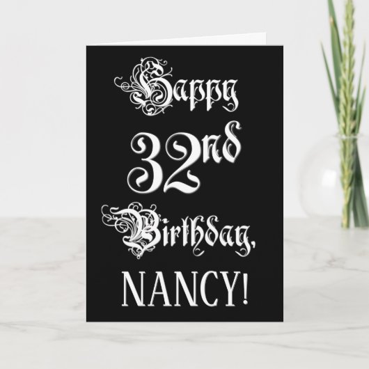 32e verjaardag: Fancy, elegant script + aangepaste Kaart (Voorkant)