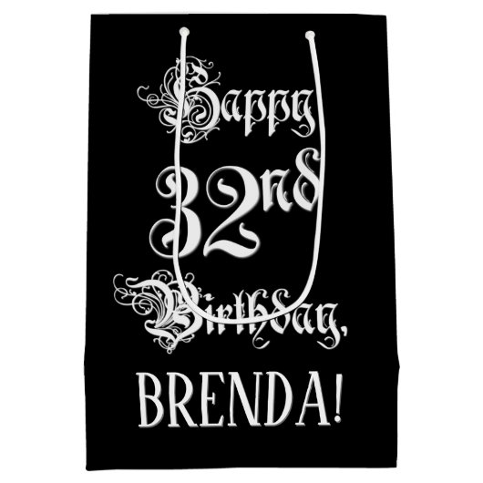 32e verjaardag: Fancy, elegant script + aangepaste Medium Cadeauzakje (Achterkant)