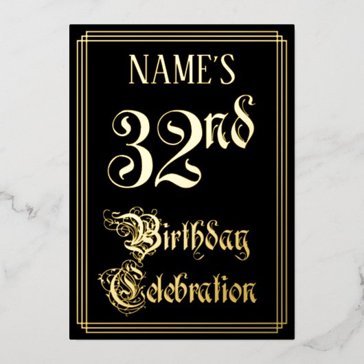 32e verjaardag — Fancy script en aangepaste naam Folie Uitnodiging (Voorkant)
