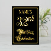 32e verjaardag — Fancy script en aangepaste naam Folie Uitnodiging (Staand Voorkant)