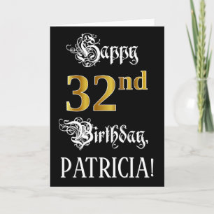 32e verjaardag — Fancy script; Faux Gold Kijk; naa Kaart