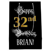 32e verjaardag ~ Fancy script; Faux Gold look; naa Medium Cadeauzakje (Achterkant)