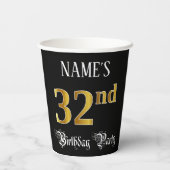 32e verjaardag — Fancy script, Faux Gold look Papieren Bekers (Achterkant)