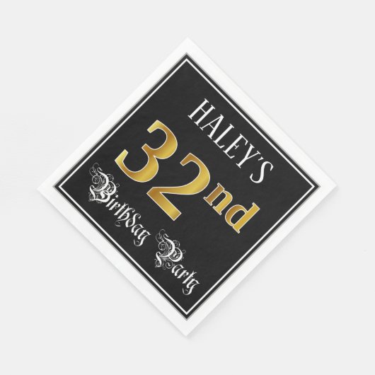 32e verjaardag — Fancy script, Faux Gold look Servet (Hoek)