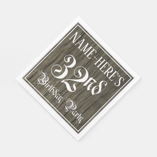 32e verjaardag — Fancy script, Faux Wood Kijk Servet (Hoek)