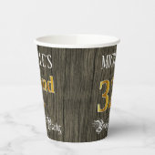 32e verjaardag — Faux Gold & Faux Wood Ziet er uit Papieren Bekers (Links)